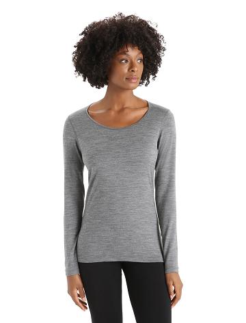 Dámské Base Layers Icebreaker Merino 200 Oasis Long Sleeve Scoop Neck Thermal Top Šedé | CZ 1071AHKP